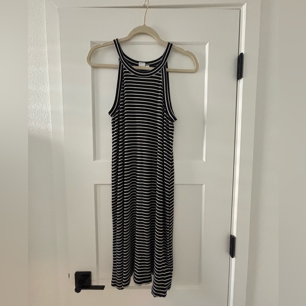 Sleeveless Black and White Striped Swing Dress
